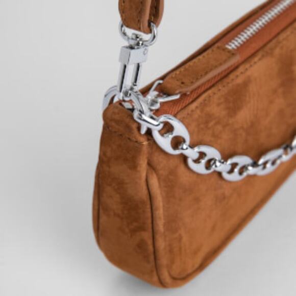 BY FAR Mini Rachel Chain-Embellished Suede Baguette Bag - Picture 4 of 7